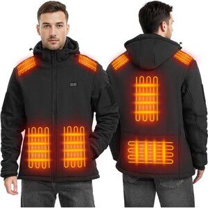 Windproof Heated Jacket with Detachable Hood & 16000mAh Battery Hunting Fishing